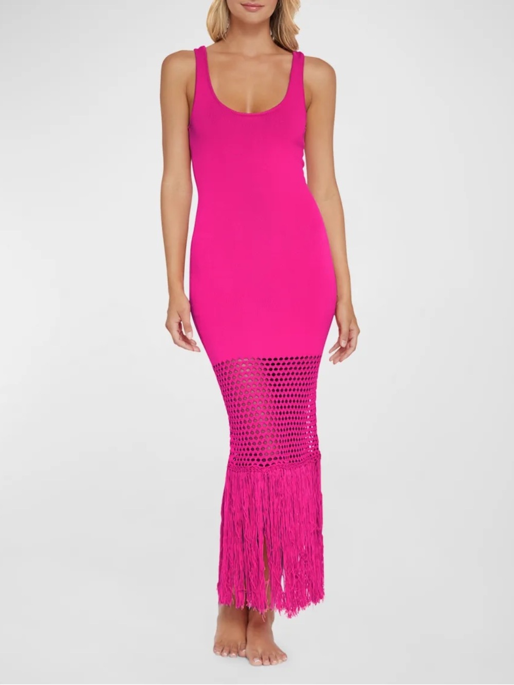 PQ Swim Hot Pink Fringe Midi Dress